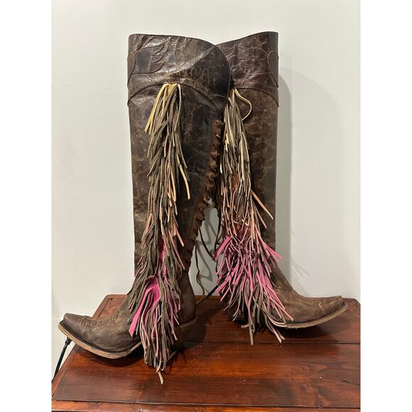 Junk Gypsy by Lane Tall Fringe Cowgirl Boots  Size 7.5 - Picture 1 of 5